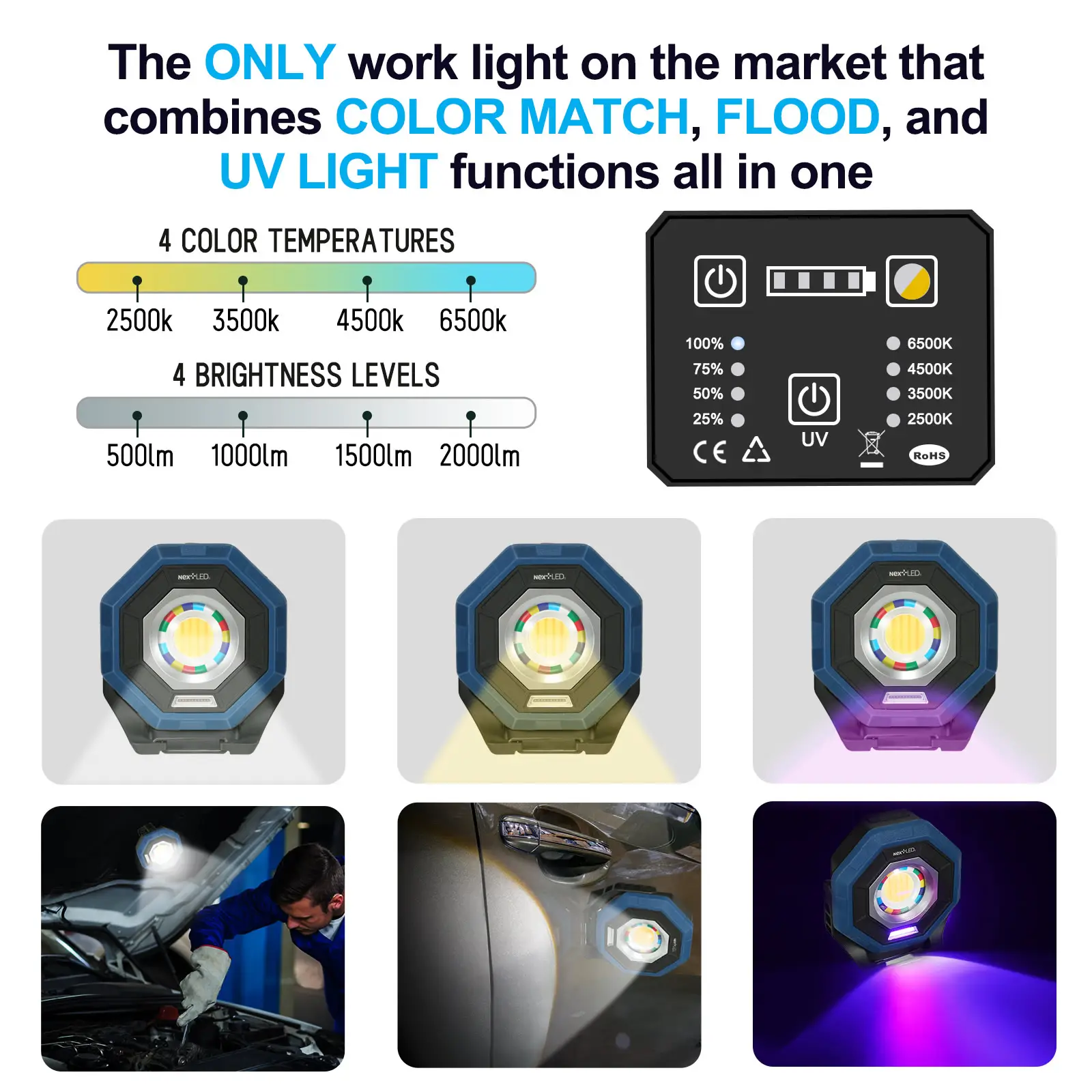 NextLED Professional CRI 95, Color Match Flood Light with UV Function NT-1010UV - Image 3