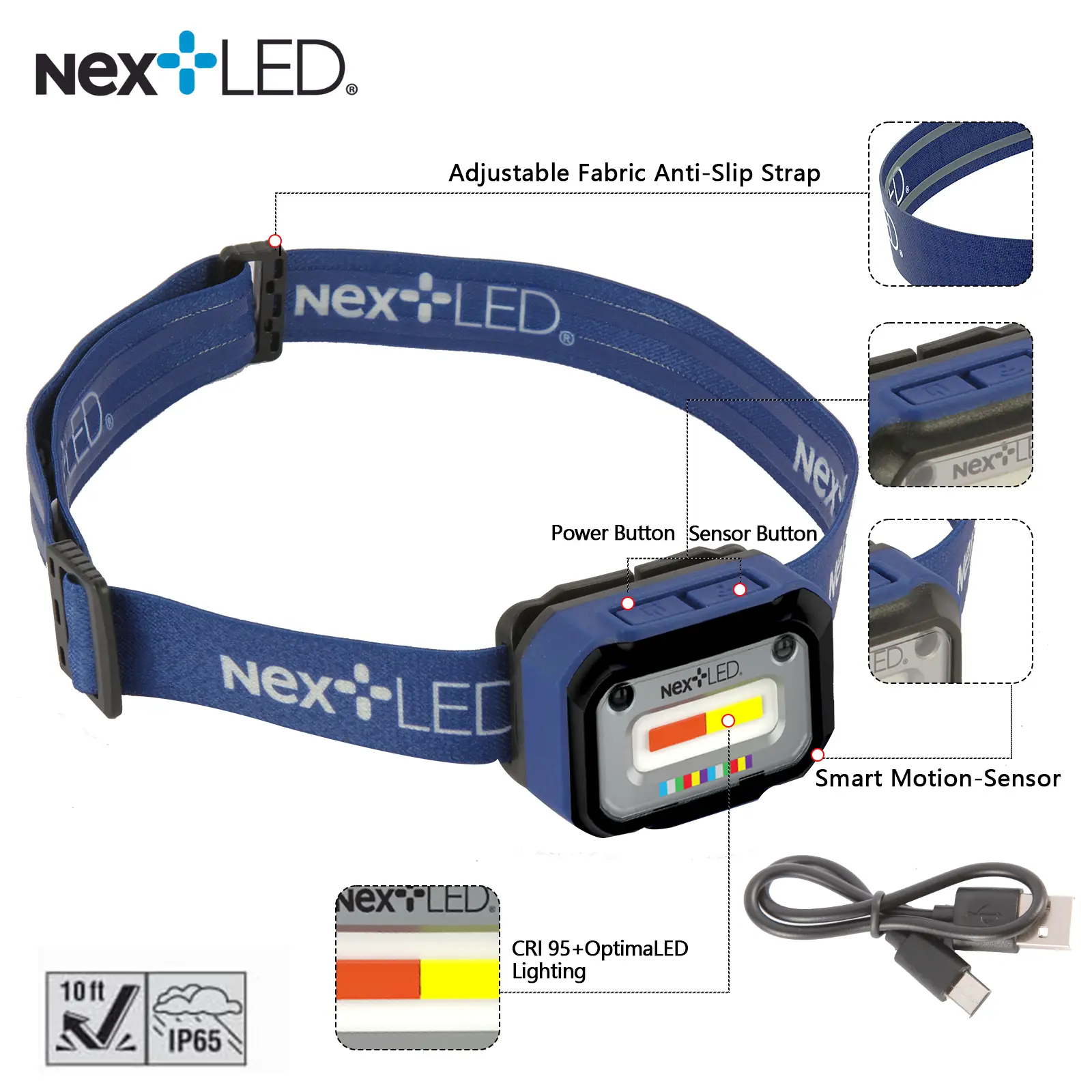 NexLED Professional CRI 95+ Rechargeable Detailing Headlamp NT-2143C-B - Image 4