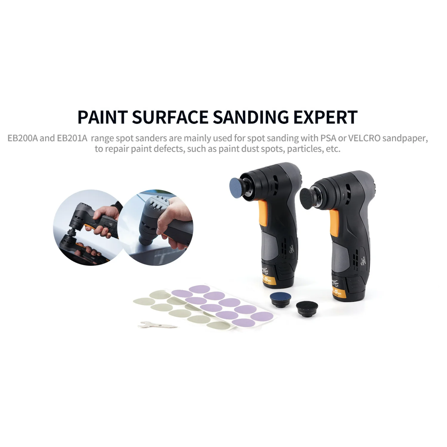 Shinemate EB201A 1/5 DA Cordless Spot Sander Kit - Image 7